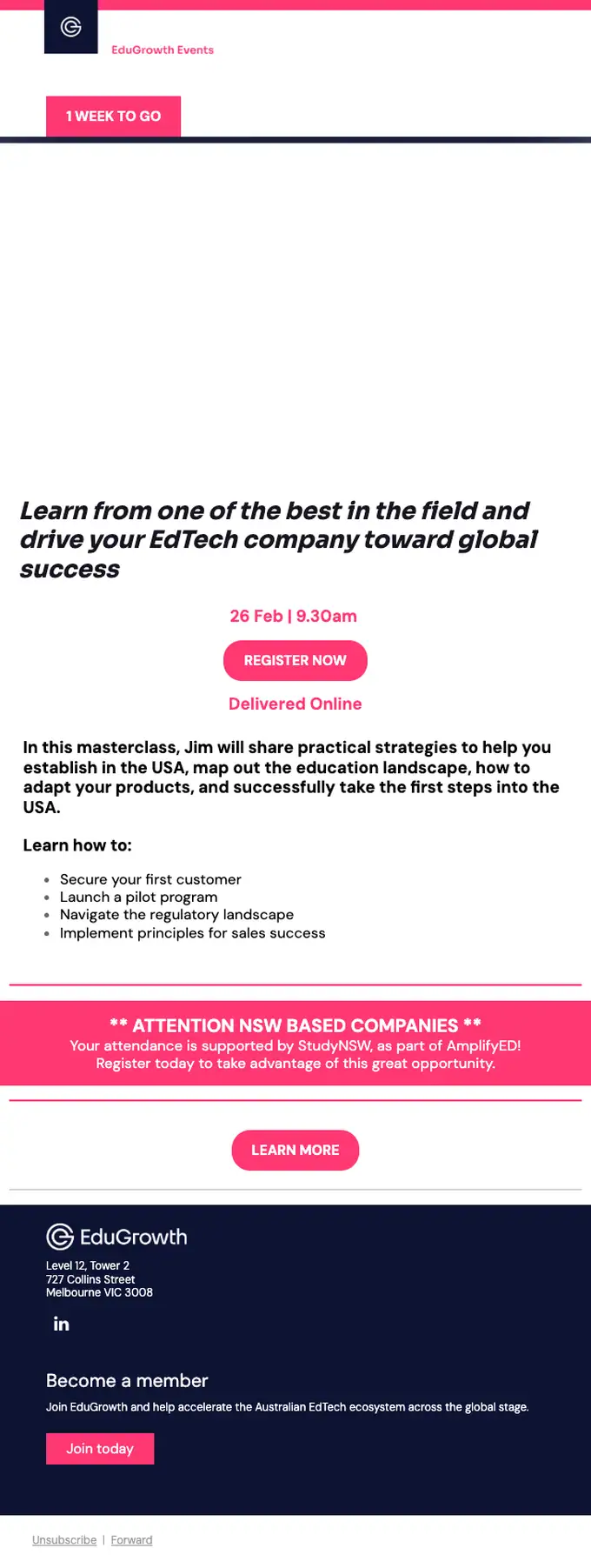 EduGrowth event invite email, full length