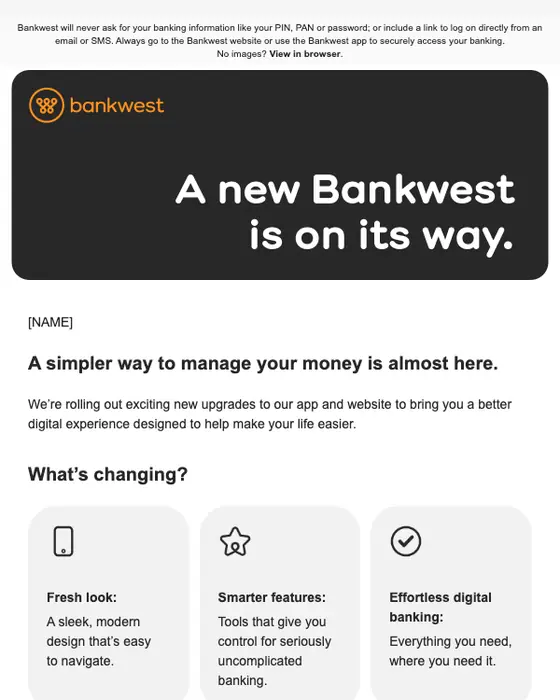 Bankwest account notice email