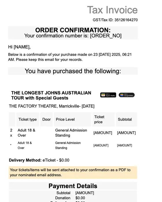 Century Box Office order confirmation email