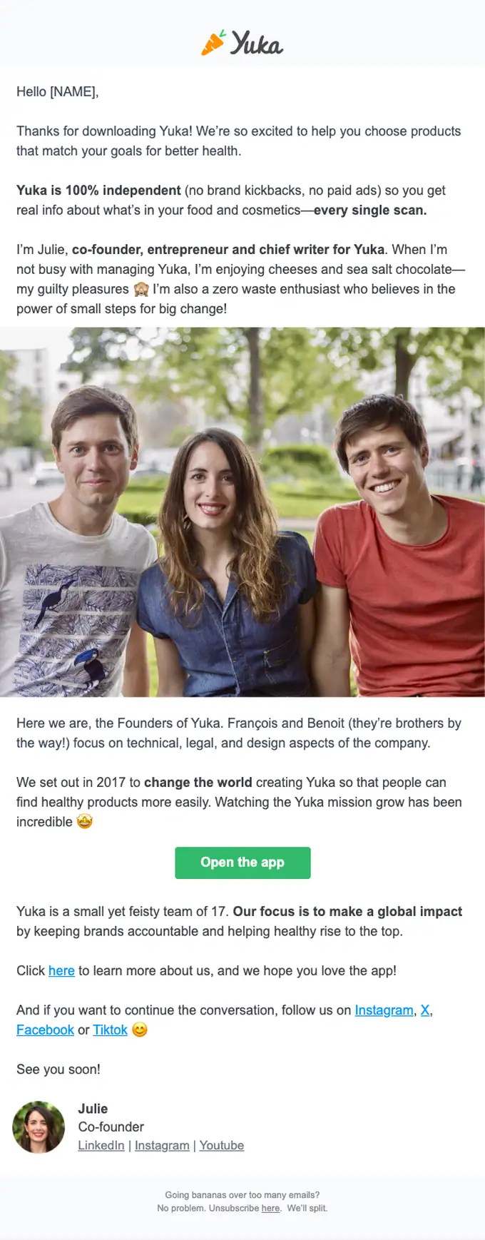 Yuka welcome email, full length