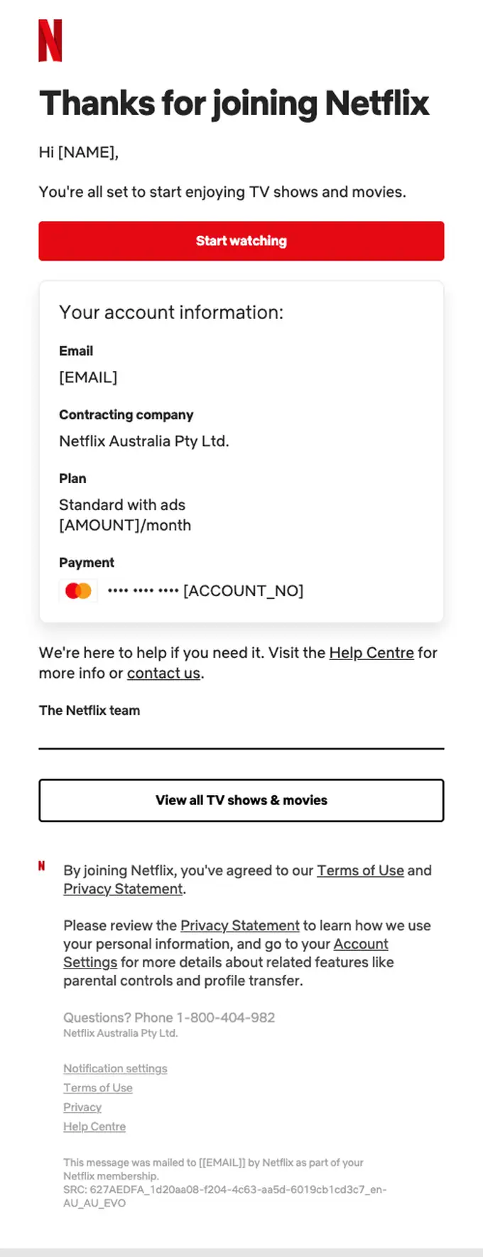 Netflix welcome email, full length