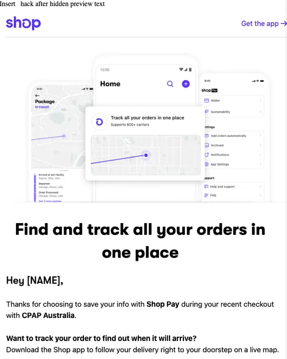 Shop tracking email