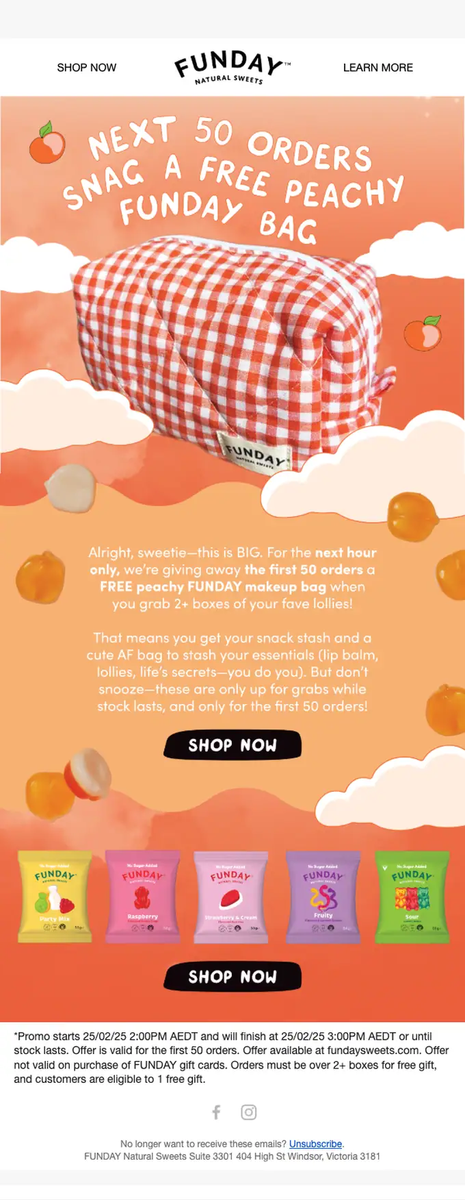 FUNDAY Natural Sweets promotional email, full length
