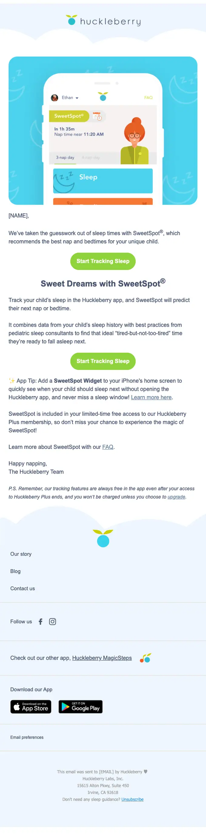 Huckleberry promotional email, full length