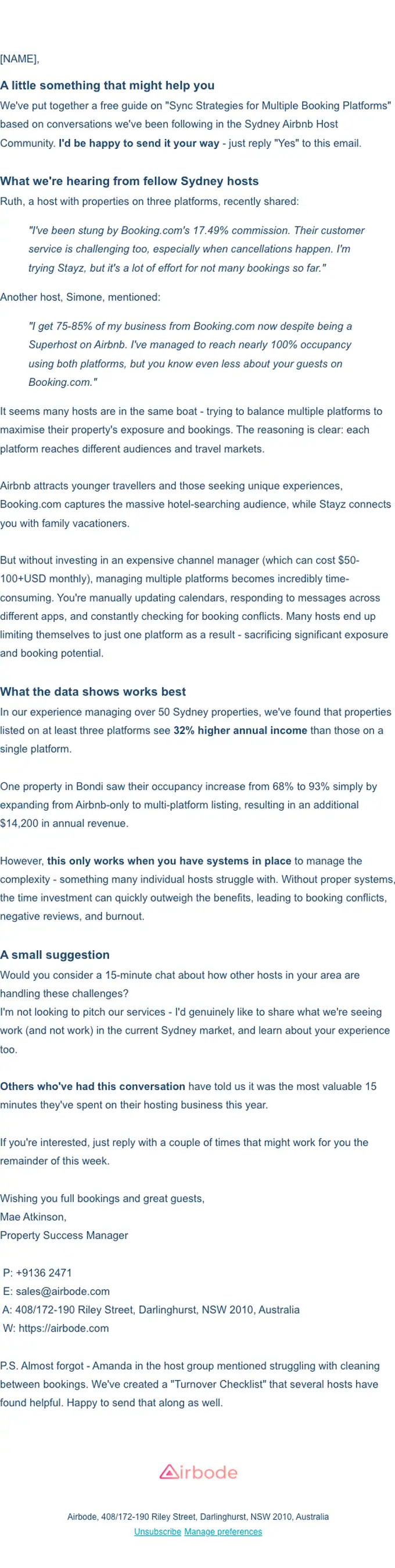Airbode Property promotional email, full length