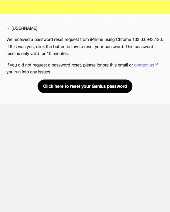 Genius password reset email