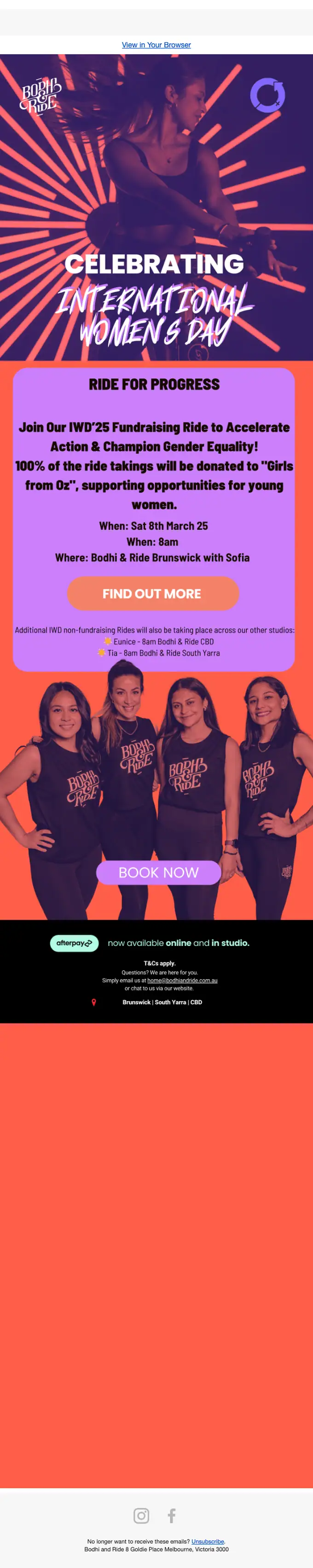 Bodhi and Ride event invite email, full length