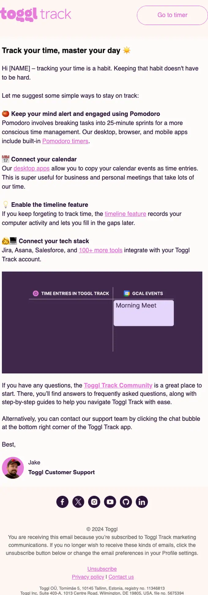 Toggl re engagement email, full length