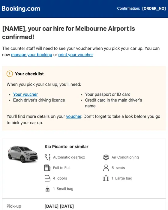 Booking.com booking confirmation email