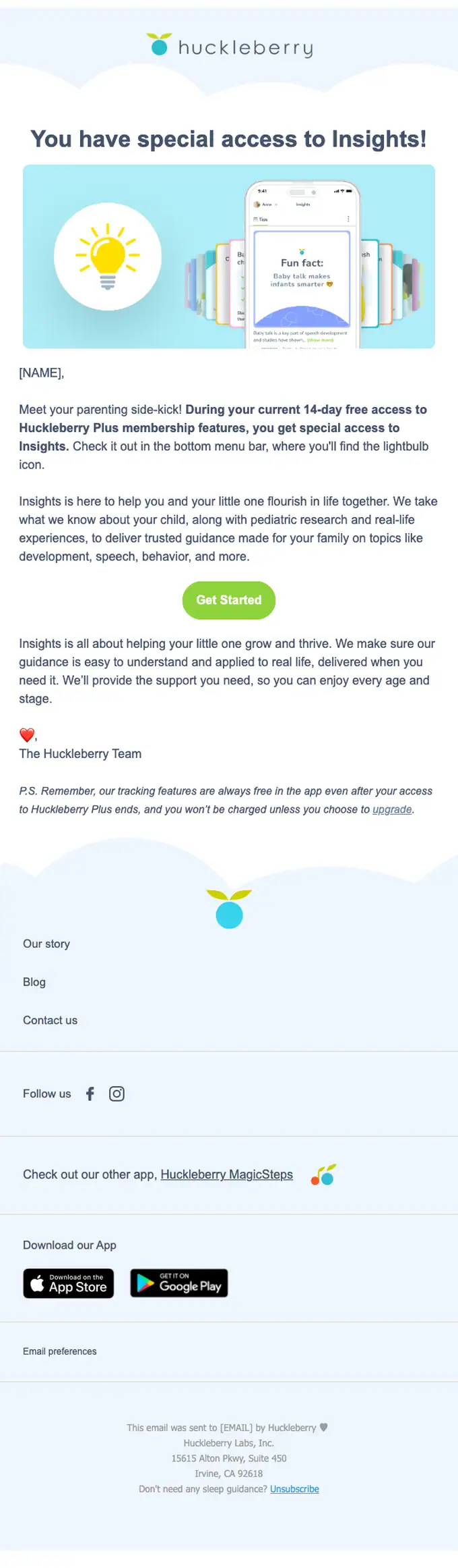 Huckleberry account notice email, full length