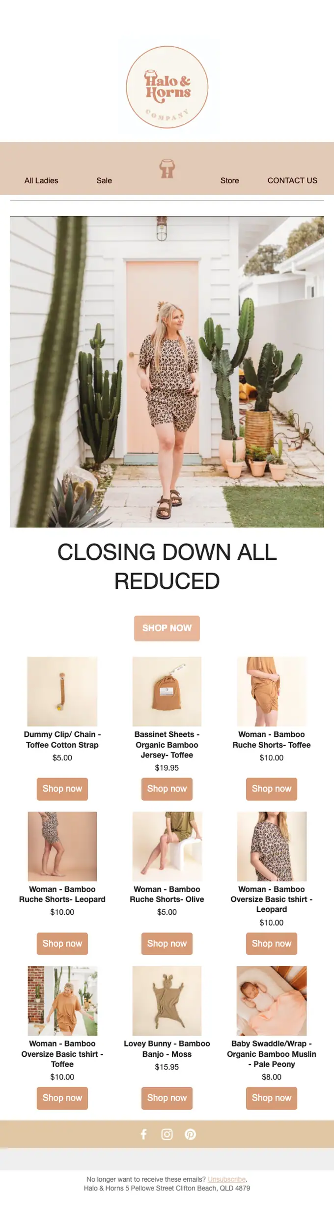 Halo & Horns Company sale email, full length