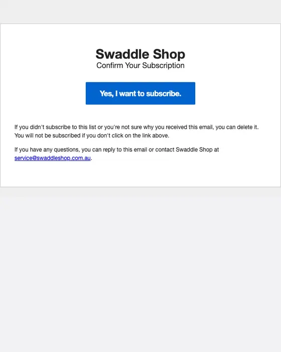 Swaddle Shop double opt in email