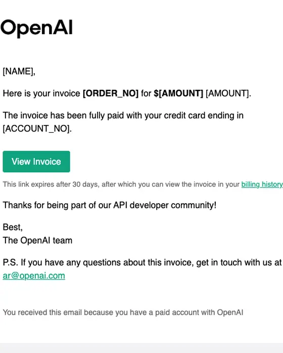 OpenAI invoice email