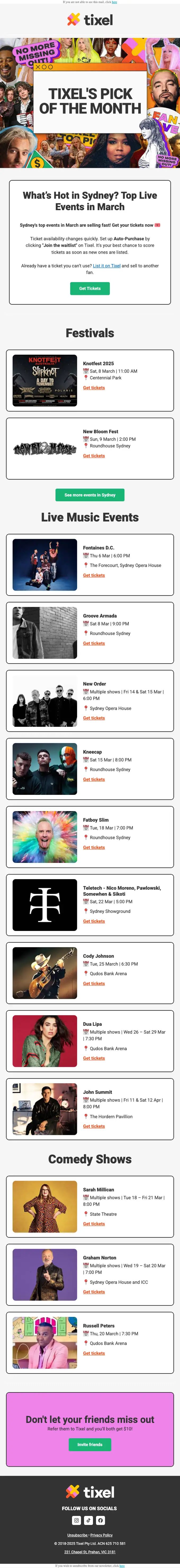 Tixel promotional email, full length