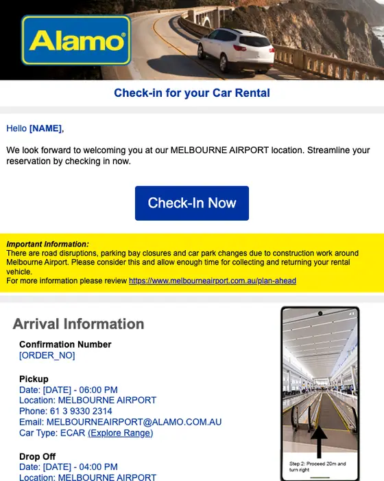Alamo Rent A Car booking confirmation email