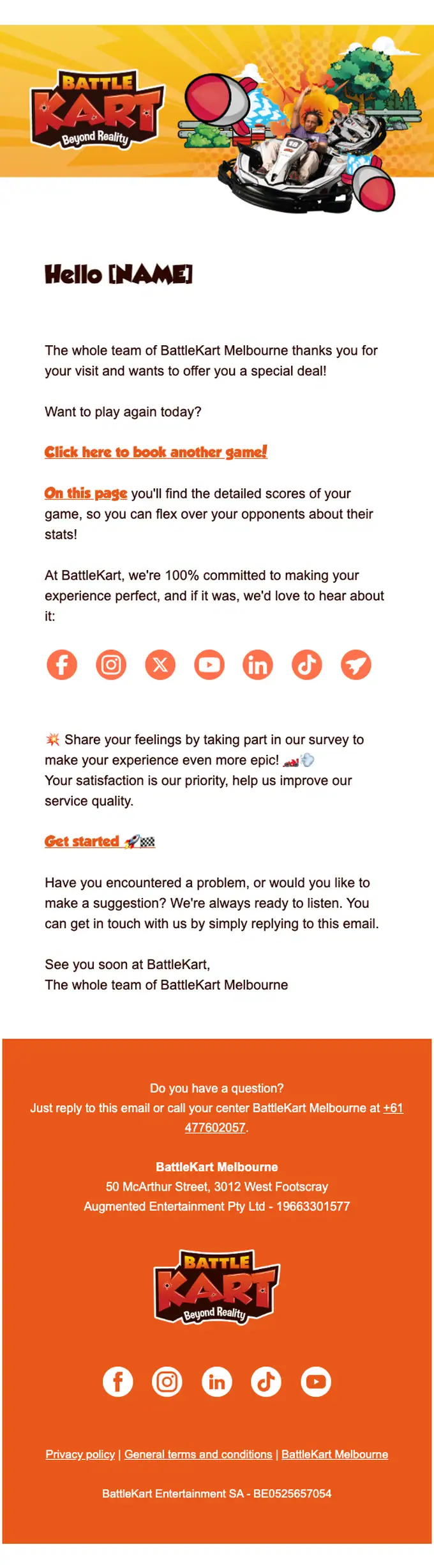 BattleKart Melbourne re engagement email, full length
