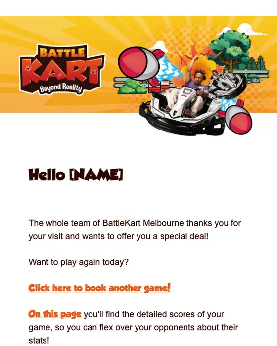 BattleKart Melbourne re engagement email