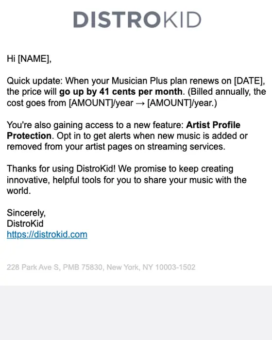 DistroKid account notice email