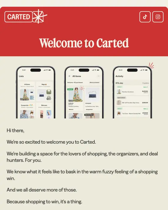 Carted welcome email