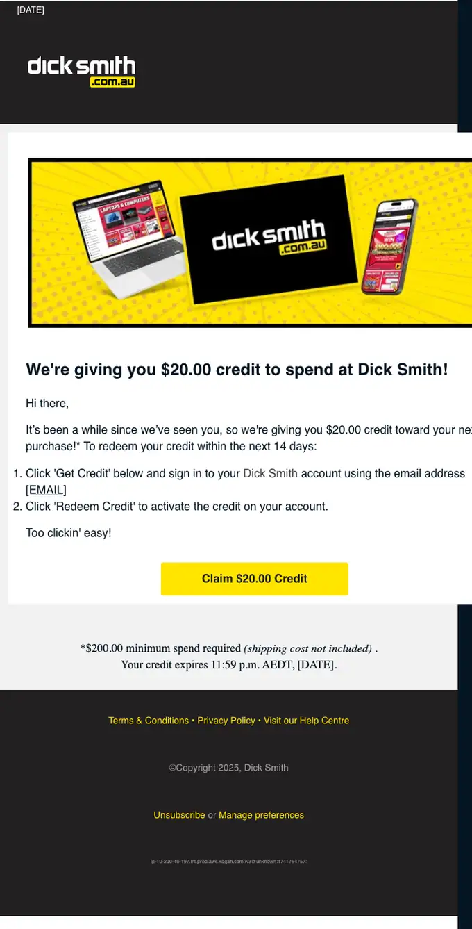 Dick Smith discount offer email, full length