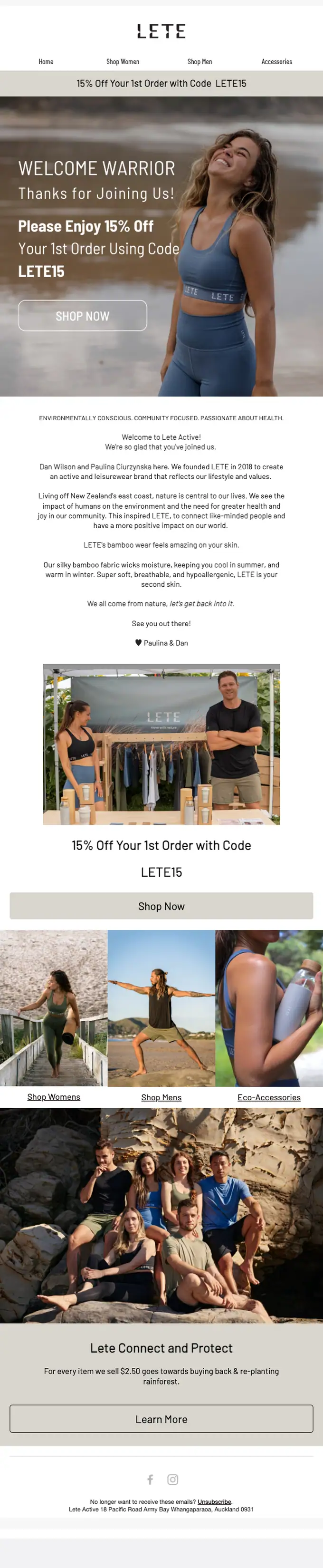 Lete Active welcome email, full length