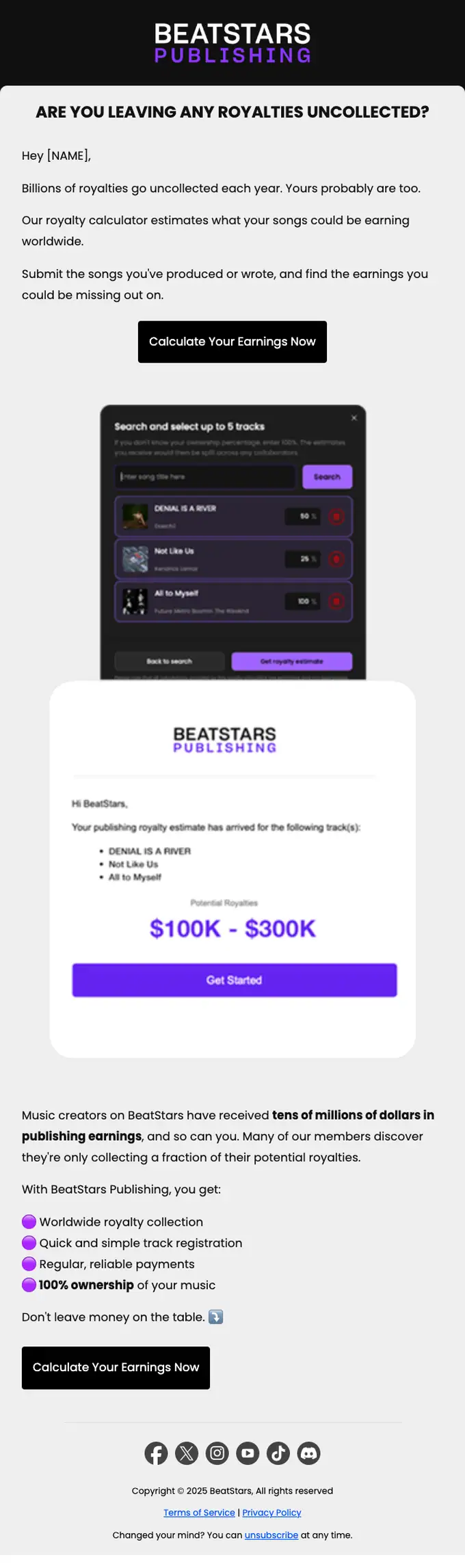 BeatStars promotional email, full length