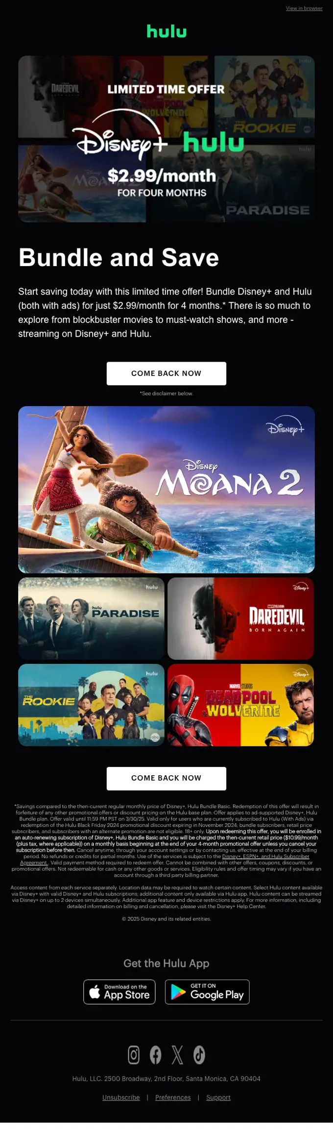 Hulu re engagement email, full length