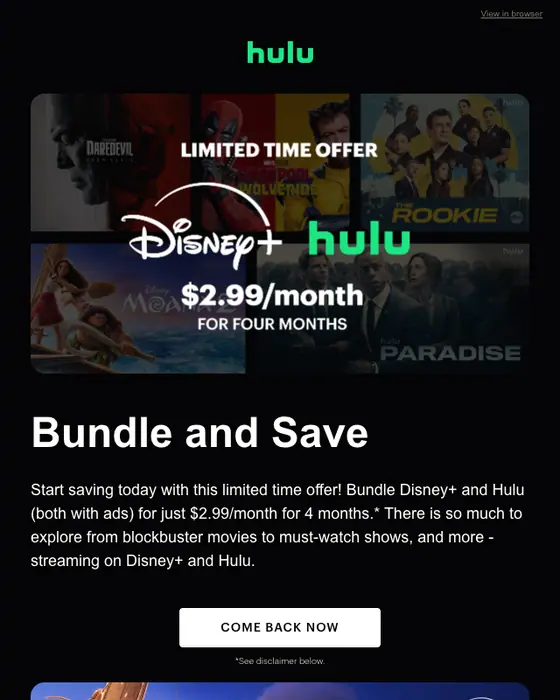 Hulu re engagement email