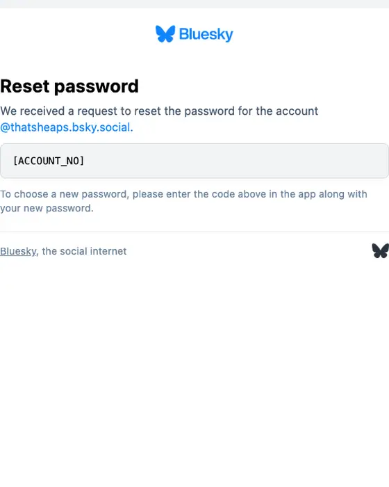 Bluesky password reset email