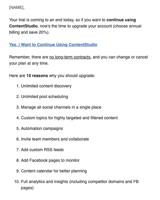ContentStudio expiration notice email