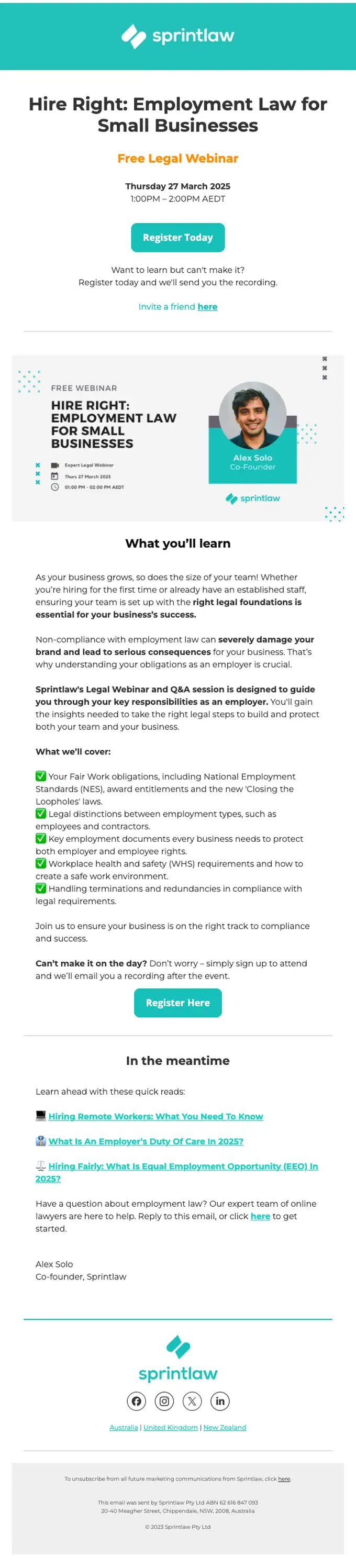Sprintlaw event invite email, full length