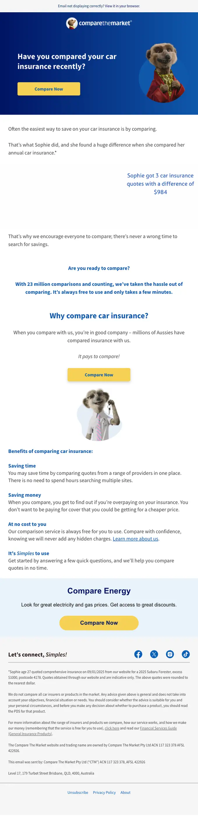 Compare the Market promotional email, full length