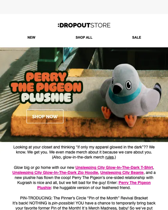 Dropout Merch product launch email