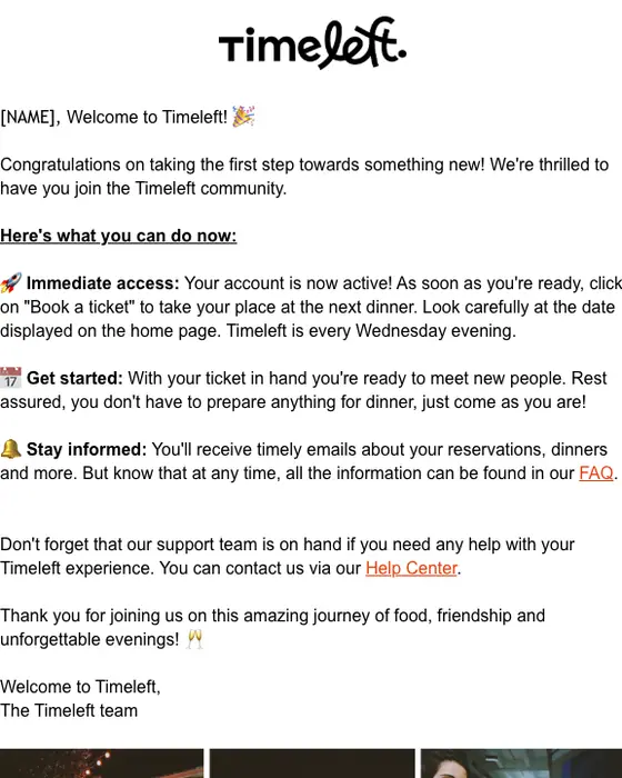 Timeleft welcome email