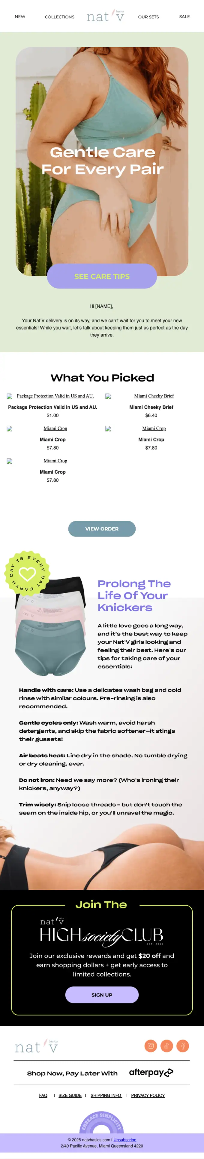 natvbasics.com shipping email, full length