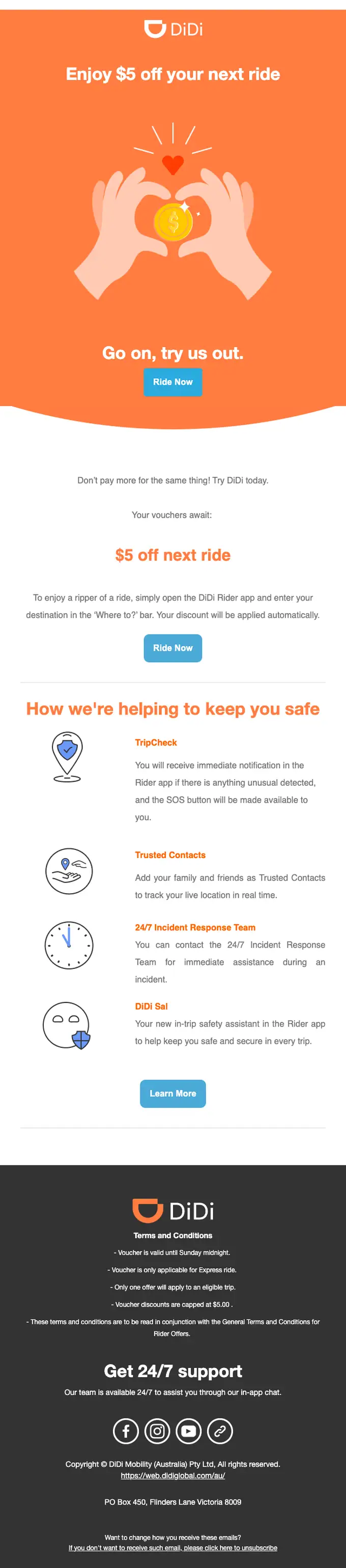 DiDi Australia discount offer email, full length
