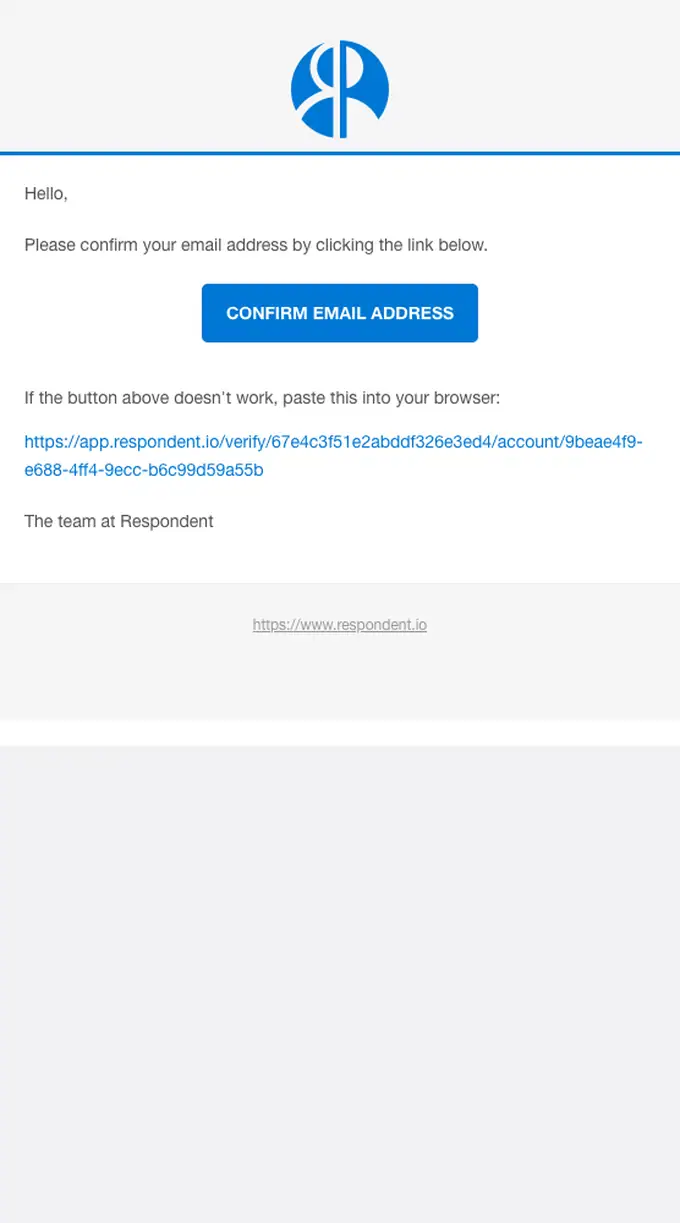 Respondent email verification email, full length