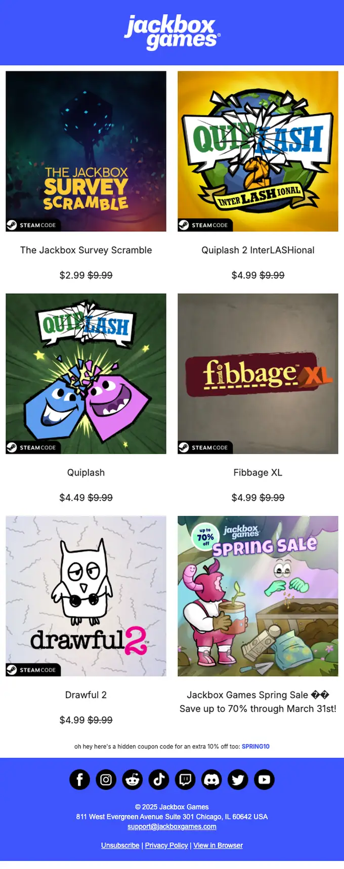 Jackbox Games promotional email, full length