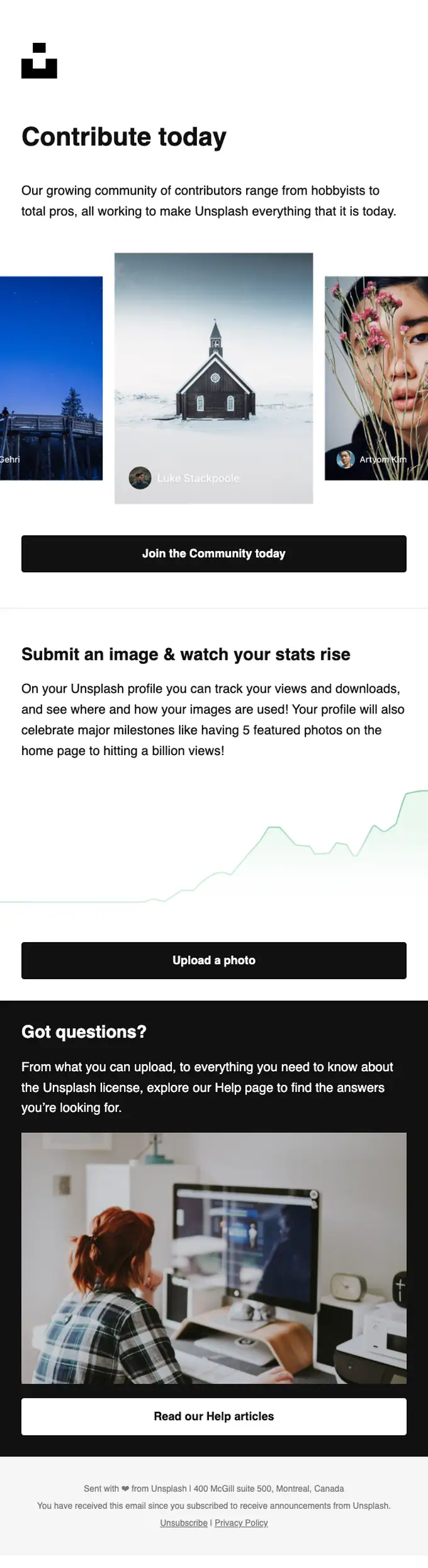 Unsplash promotional email, full length