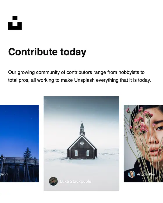 Unsplash promotional email