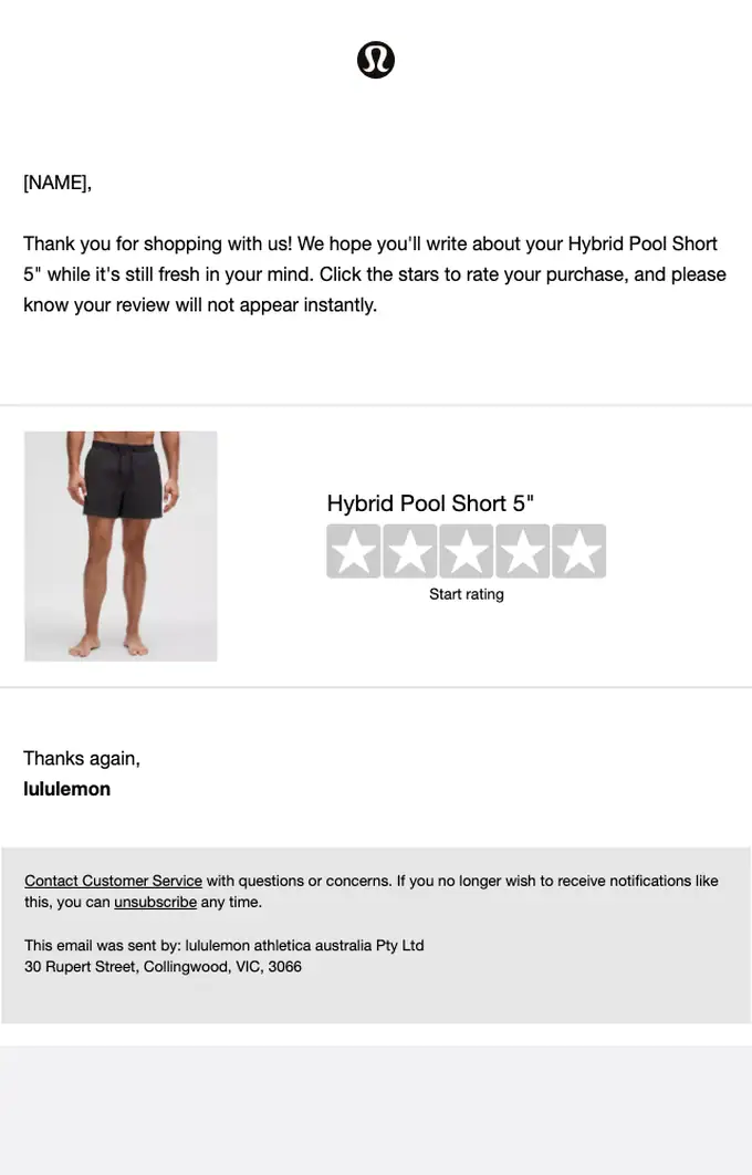 lululemon survey email, full length