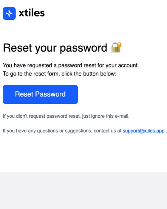 xTiles password reset email
