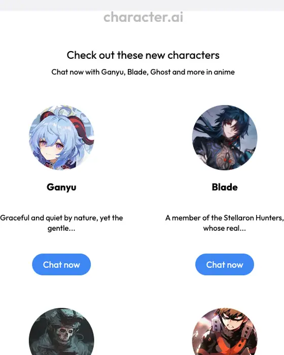 Character.AI promotional email