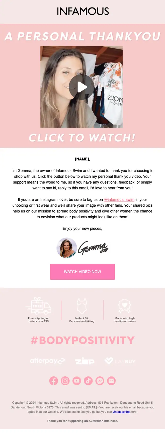 Infamous Swim thank you email, full length