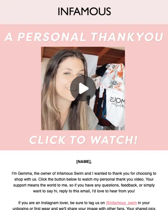 Infamous Swim thank you email