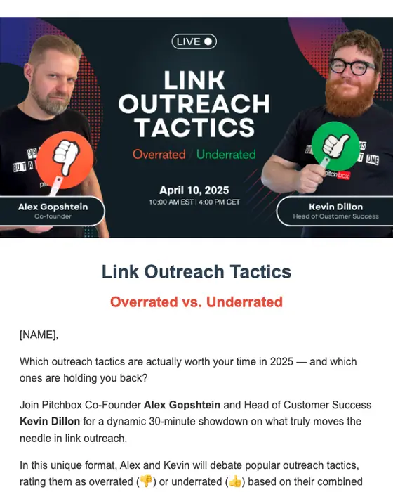 Pitchbox webinar email