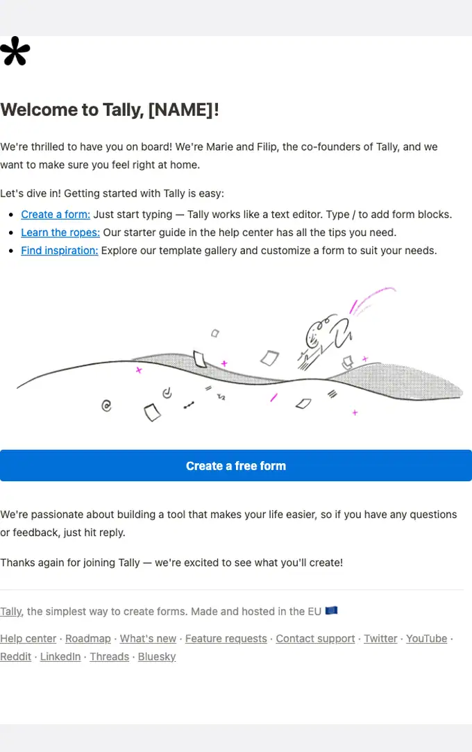 Tally Forms welcome email, full length