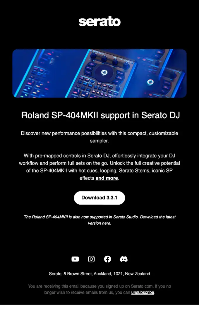 Serato product launch email, full length