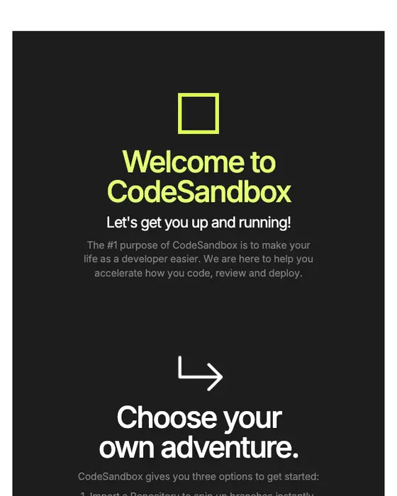 CodeSandbox welcome email