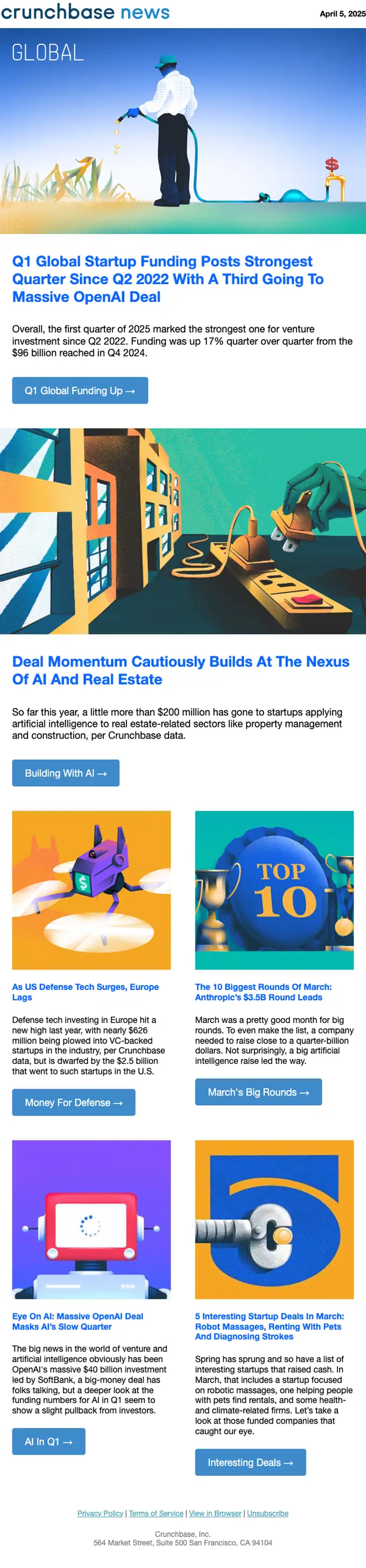 Crunchbase News newsletter email, full length